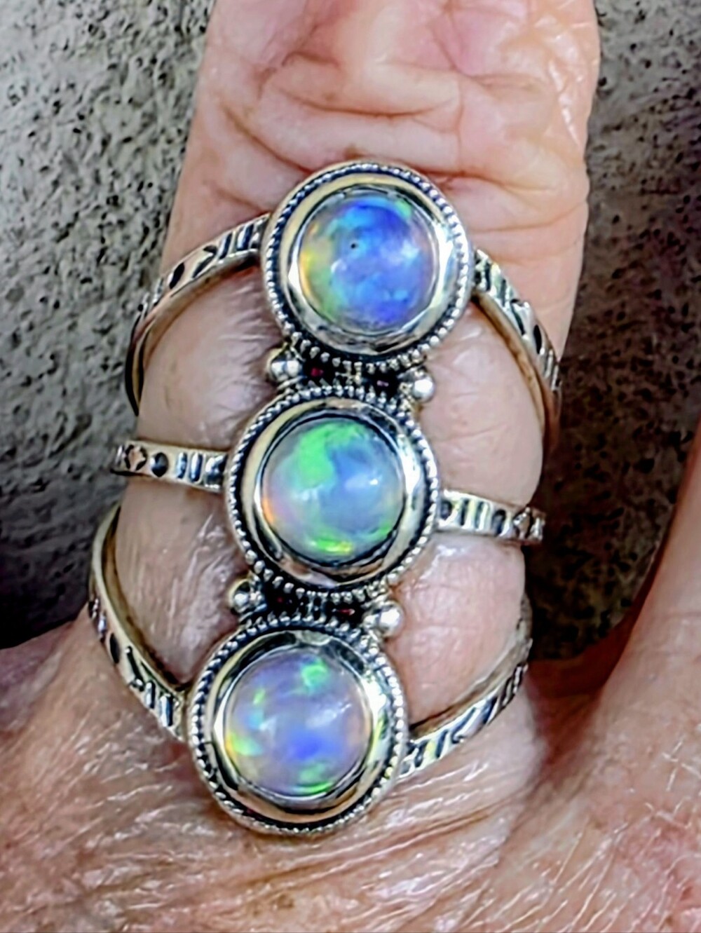Triple Aurora Opal Gemstone Ring In 925 Sterling Silver (7)